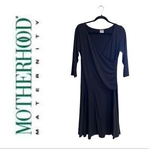 MOTHERHOOD MATERNITY black wrap V-neck dress w/belly gathering size Medium